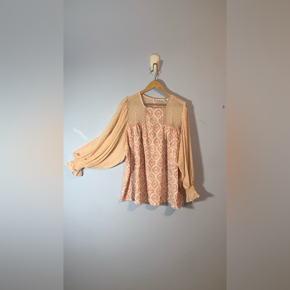 entro Tops - Entro pink peasant blouse balloon sleeves chiffon ikat print purple XL